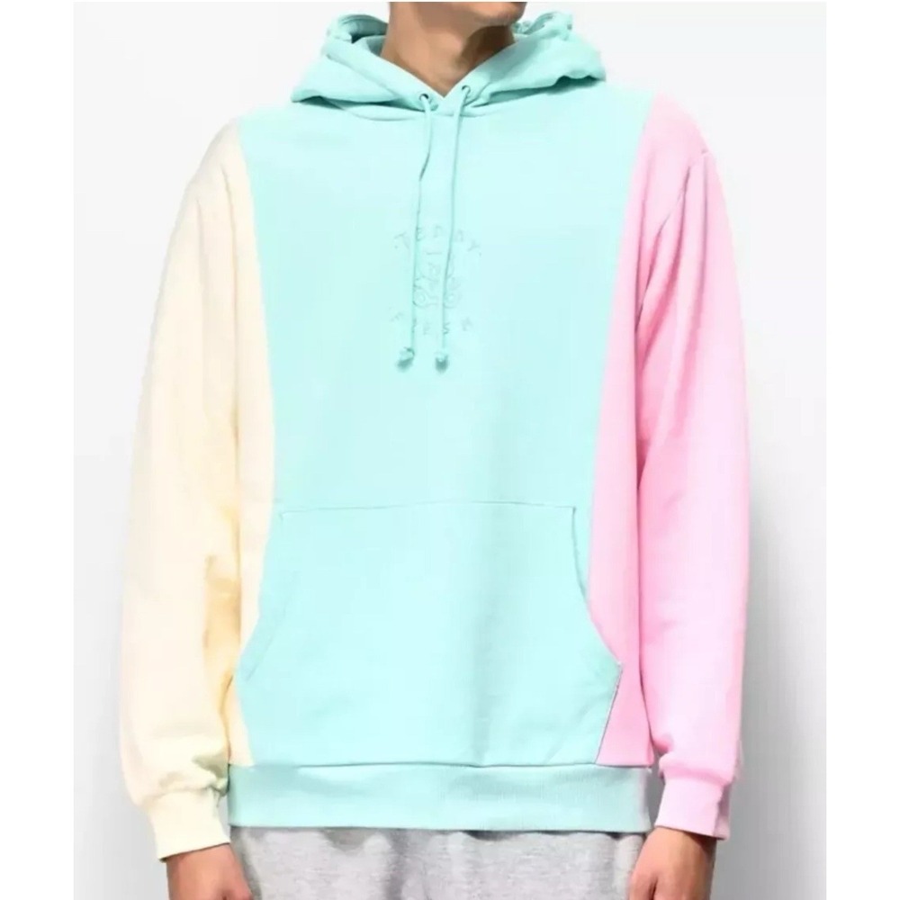 Teddy Fresh Tricolor Block Pastel Hoodie with Embroidered Logo Size US M‎ Unisex
